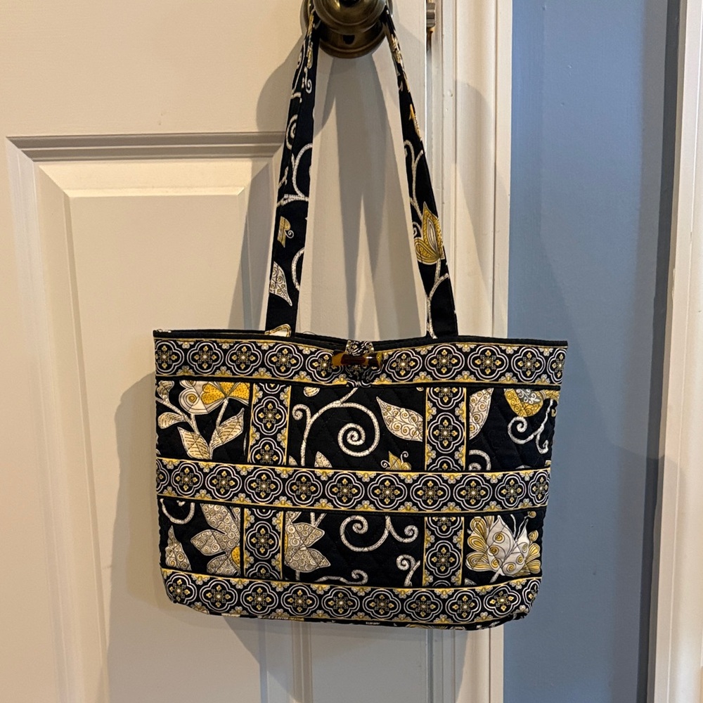 Vera Bradley Black Tote with Yellow and White Floral Pattern